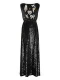 Temperley London Adalina Sequin Embellished Maxi Dress — Black — Size XS — Front View