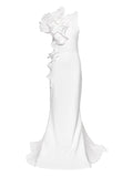 Ana Radu Ruffled Applique Gown — White — Size XS — Front View