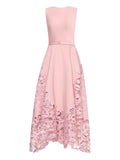 Oscar De La Renta Cherry Guipure Lace Midi Dress — Pink — Size XS — Front View