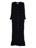 Sandro Ruffled Button Placket Midi Dress — Blue/ Navy — Size XS — Front View
