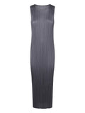 Pleats Please Issey Miyake Plisse Effect Dress — Grey — Size XS — Front View