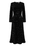Post Meridiem Sequin Embellished Velvet Midi Dress — Black — Size S — Front View