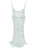 Roberta Einer Feather Trim Mesh Mini Dress — Blue — Size XS — Front View