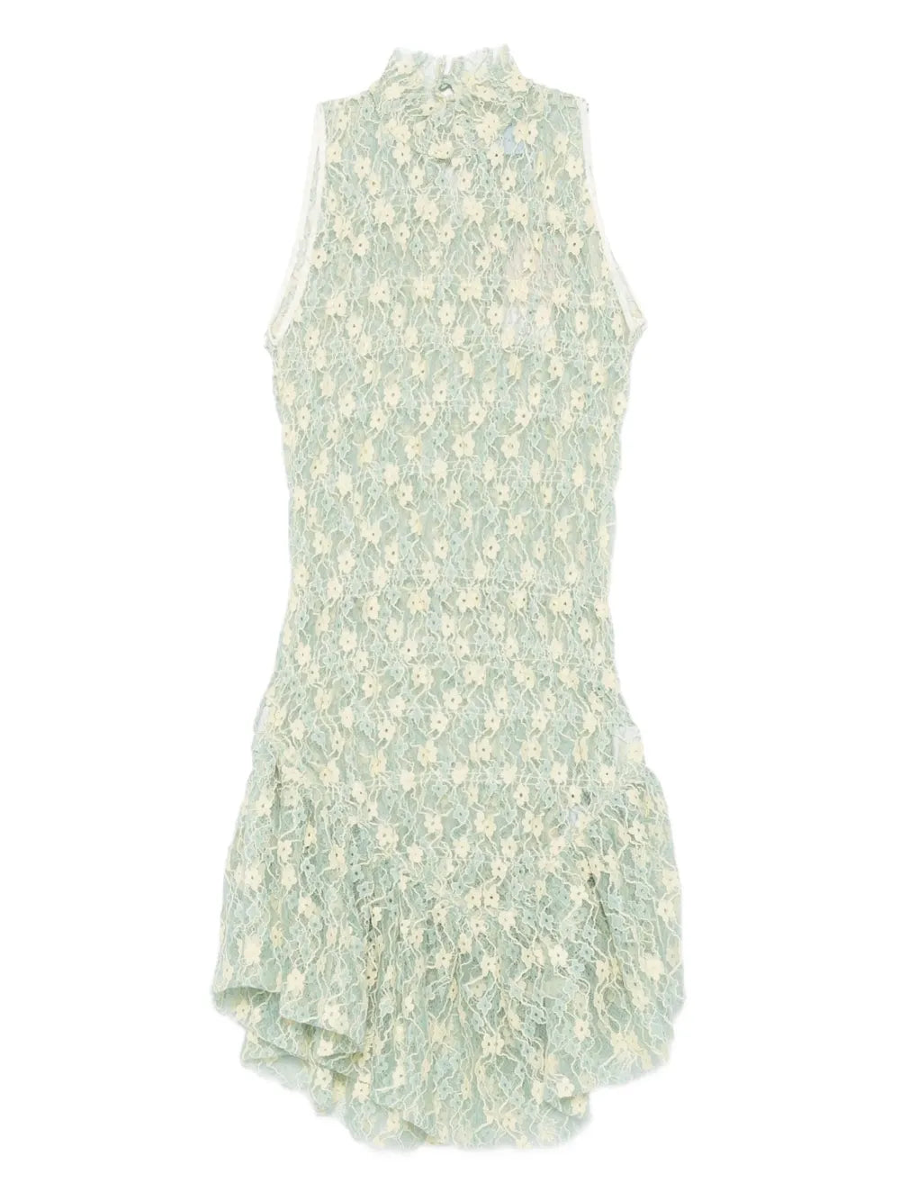 Roberta Einer Floral Lace High Neck Mini Dress — Red/ Green — Size S — Front View