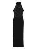 Solace London Portia Embellished Halterneck Maxi Dress — Black — Size XS — Front View