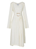 Ferragamo Pleated Detail Midi Dress — White — Size XS — Front View