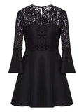Valentino Garavani Lace Paneled Flared Dress — Black/ Red — Size XS — Front View