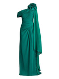 Tadashi Shoji Kamari Draped Off Shoulder Gown — Green — Size XS — Front View
