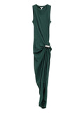 Loewe Draped Fine Ribbed Dress — Green/ Silver — Size S — Front View