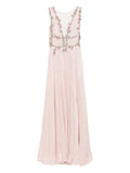 Costarellos Floral Embellished Pleated Maxi Dress — Pink — Size XS — Front View