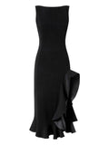 Pinko Off Shoulder Midi Dress — Black/ Pink — Size XS — Front View