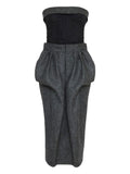 Maison Margiela Strapless Bubble Waist Midi Dress — Grey — Size XS — Front View
