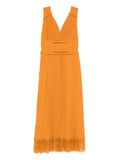 Self Portrait Pleated Lace Trimmed Dress — Orange — Size XS — Front View