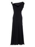 The Row Asymmetric Neckline Fringed Maxi Day Dress — Black — Size XS — Front View