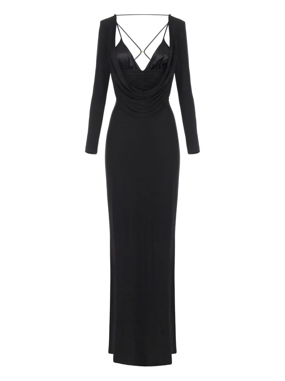 Elisabetta Franchi Draped Long Sleeve Dress — Black/ Red — Size XS — Front View