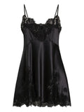 Dolce Gabbana Lace Trimmed Satin Slip Dress — Black — Size XS — Front View
