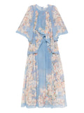 Zimmermann Floral Print Ruffled Dress — Blue/ Red — Size XS — Front View