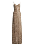 Ralph Lauren Collection Sequin Embellished Spaghetti Strap Dress — Beige — Size XS — Front View