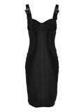 Versace Jeans Couture Buckle Embellished Seam Detail Dress — Black — Size XL — Front View
