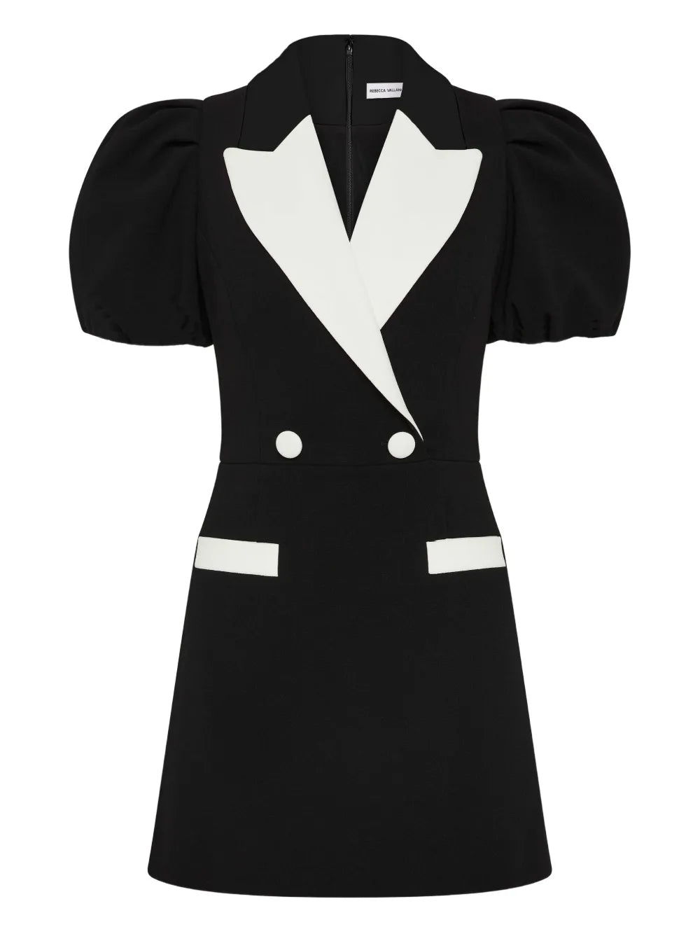 Rebecca Vallance Emma Puff Sleeve Double Breasted Dress — Black/ White — Size S — Front View