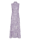 Rotate Birger Christensen Floral Mesh Maxi Dress — Purple — Size XS — Front View