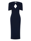 Rebecca Vallance Petal Sleeve Draped Midi Dress — Blue/ Navy — Size XS — Front View