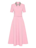 Rebecca Vallance Embellished Collar Belted Dress — Pink — Size XS — Front View