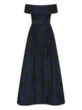 Rebecca Vallance Off Shoulder Floral Pattern Gown — Blue/ Navy — Size XS — Front View