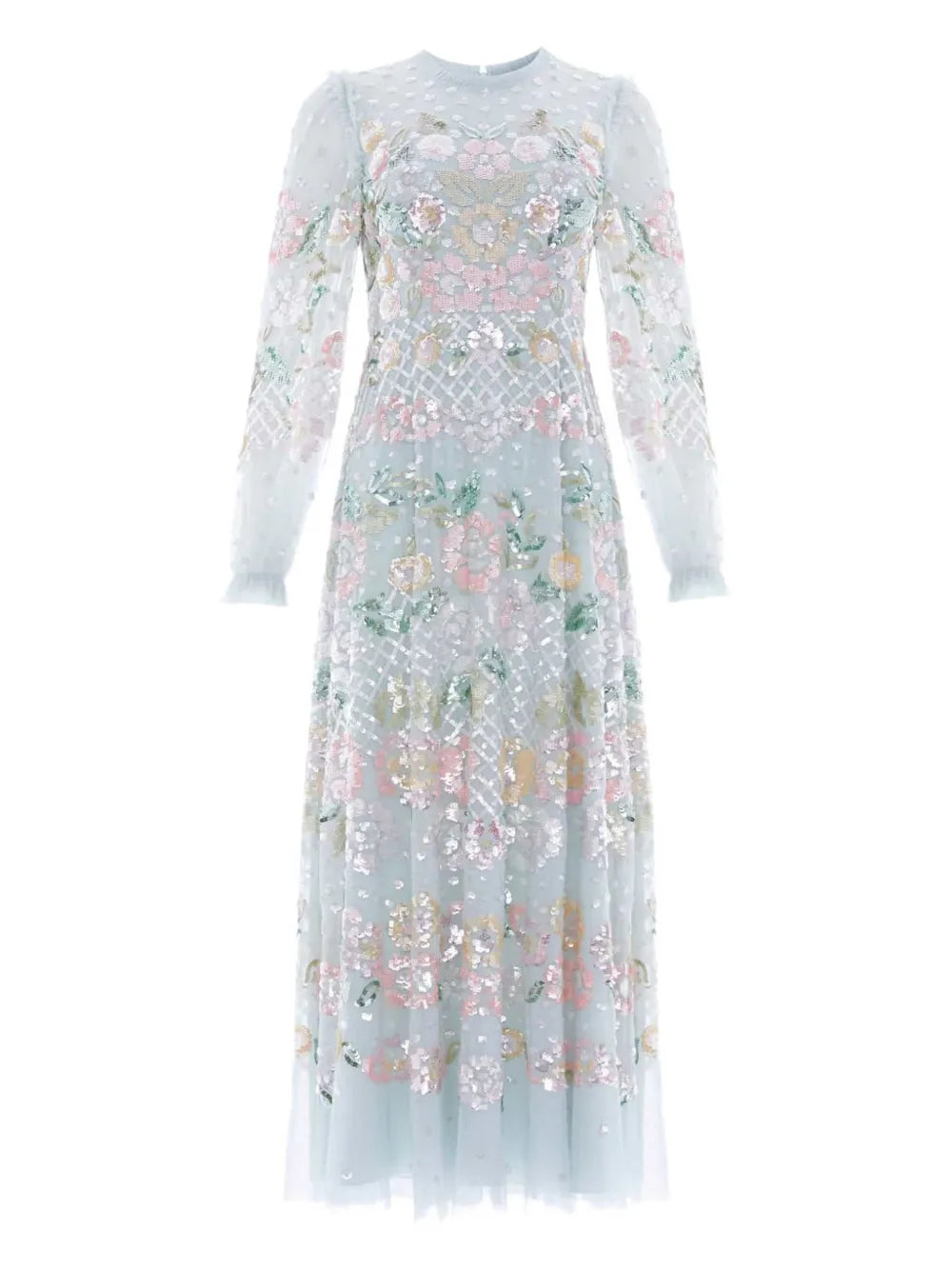 Needle Thread Rosalie Sequin Embellished Floral Dress — Blue — Size XS — Front View