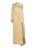 Taller Marmo Mounia Draped Fringe Maxi Dress — Yellow — Size S — Front View