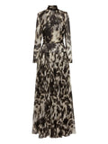 Oscar De La Renta Cowhide Print Pleated Maxi Dress — Black — Size XS — Front View