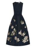 Oscar De La Renta Sequin Embellished Floral Midi Dress — Blue/ Navy — Size XS — Front View