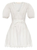 Ulla Johnson Puff Sleeve Embroidered Dress — White/ Red — Size XS — Front View