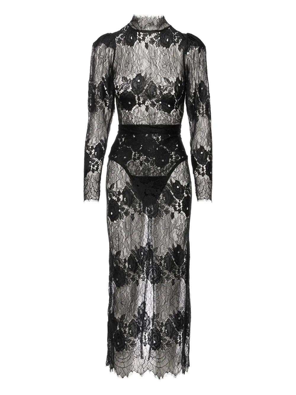 Ana Radu Lace High Neck Midi Dress — Black — Size XS — Front View
