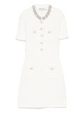 Self Portrait Embellished Button Detailed Mini Dress — Cream — Size XS — Front View