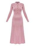 Self Portrait Polo Neck Button Front Dress — Pink — Size S — Front View