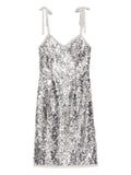 Prada Ribbon Strap Sequinned Dress — Silver — Size M — Front View