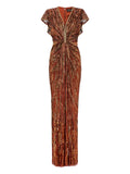 Jenny Packham Zola Sequin Embellished V Neck Maxi Dress — Same as shown — Size XS — Front View