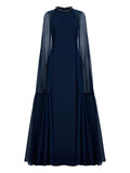 Jenny Packham Cape Design Maxi Dress — Blue — Size S — Front View