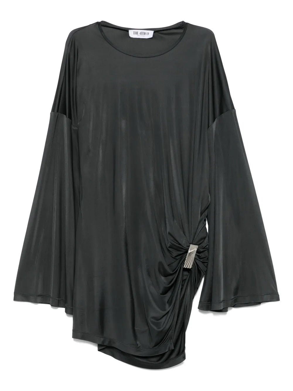 The Attico Draped Bell Sleeve Asymmetric Dress — Grey — Size XS — Front View