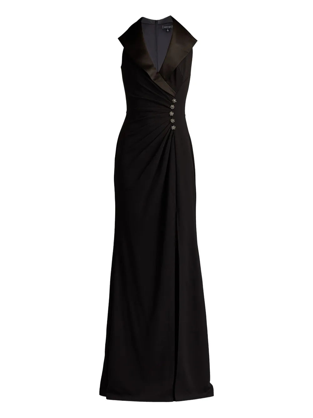 Tadashi Shoji Satin Collar Embellished Gown — Black — Size XS — Front View