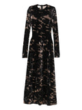 Nanushka Long Sleeved Tie Dye Velvet Dress — Black/ Brown — Size S — Front View