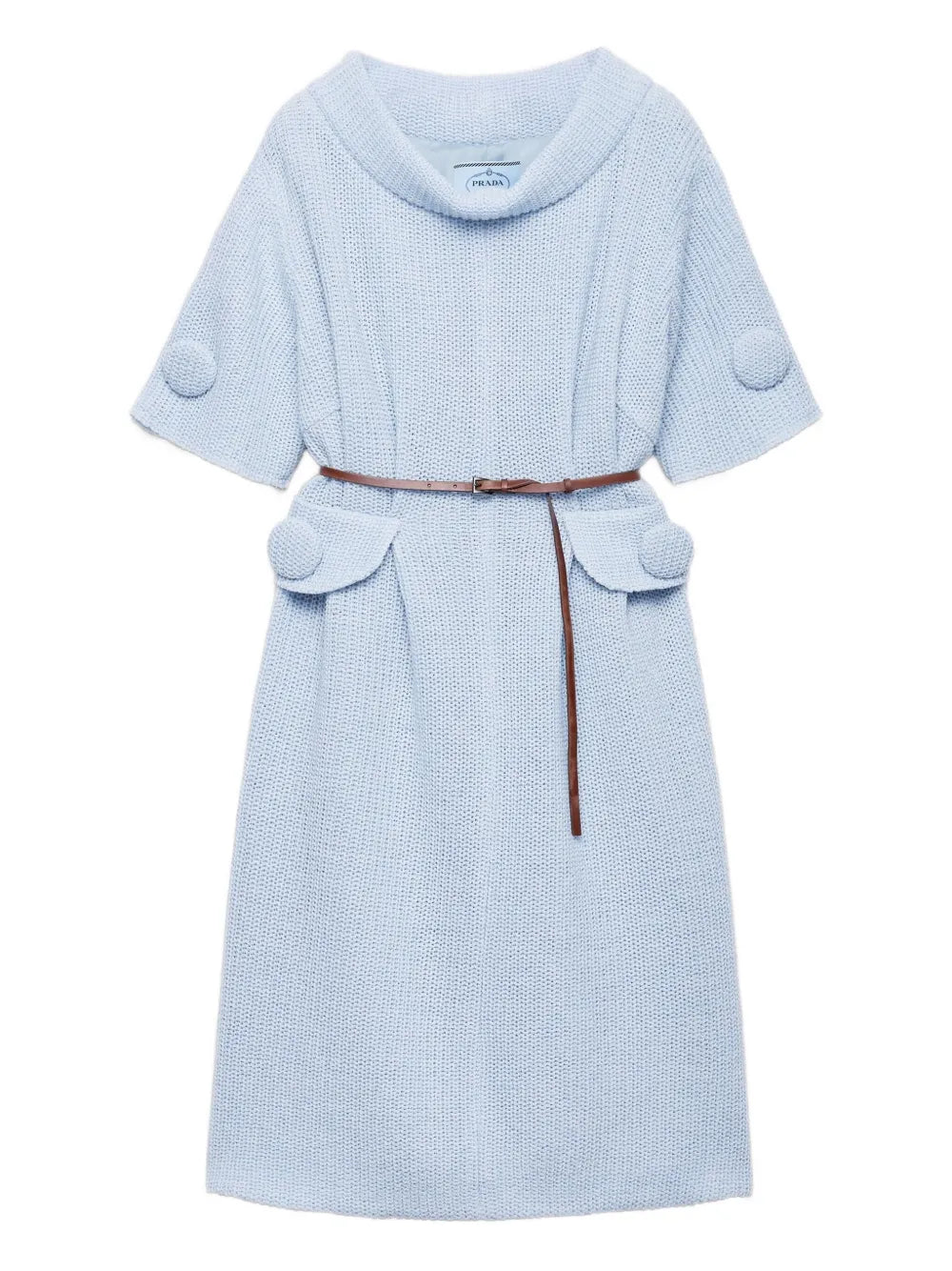Prada Mouline Wool Knit Midi Dress — Blue — Size XS — Front View