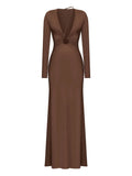 Korobeynikov Ring Detail Asymmetrical Maxi Dress — Brown — Size S — Front View