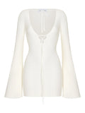 Korobeynikov Ribbed Knit Mini Dress — White — Size XS — Front View