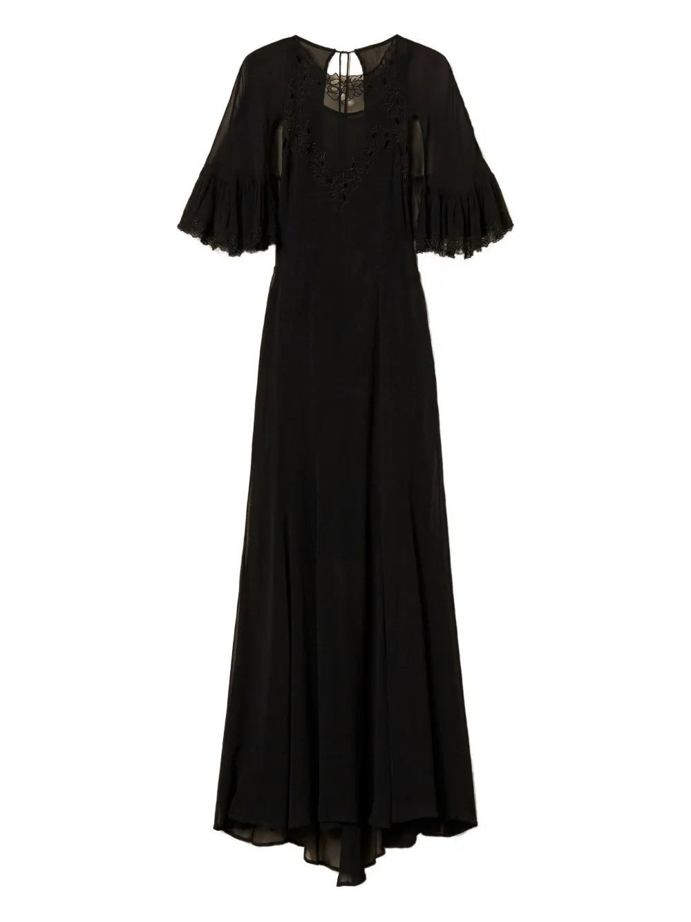 Twinset Embroidered Georgette Dress — Black/ Red — Size XS — Front View