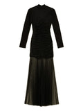 Twinset Pleated Tulle Knitted Dress — Black/ Red — Size S — Front View