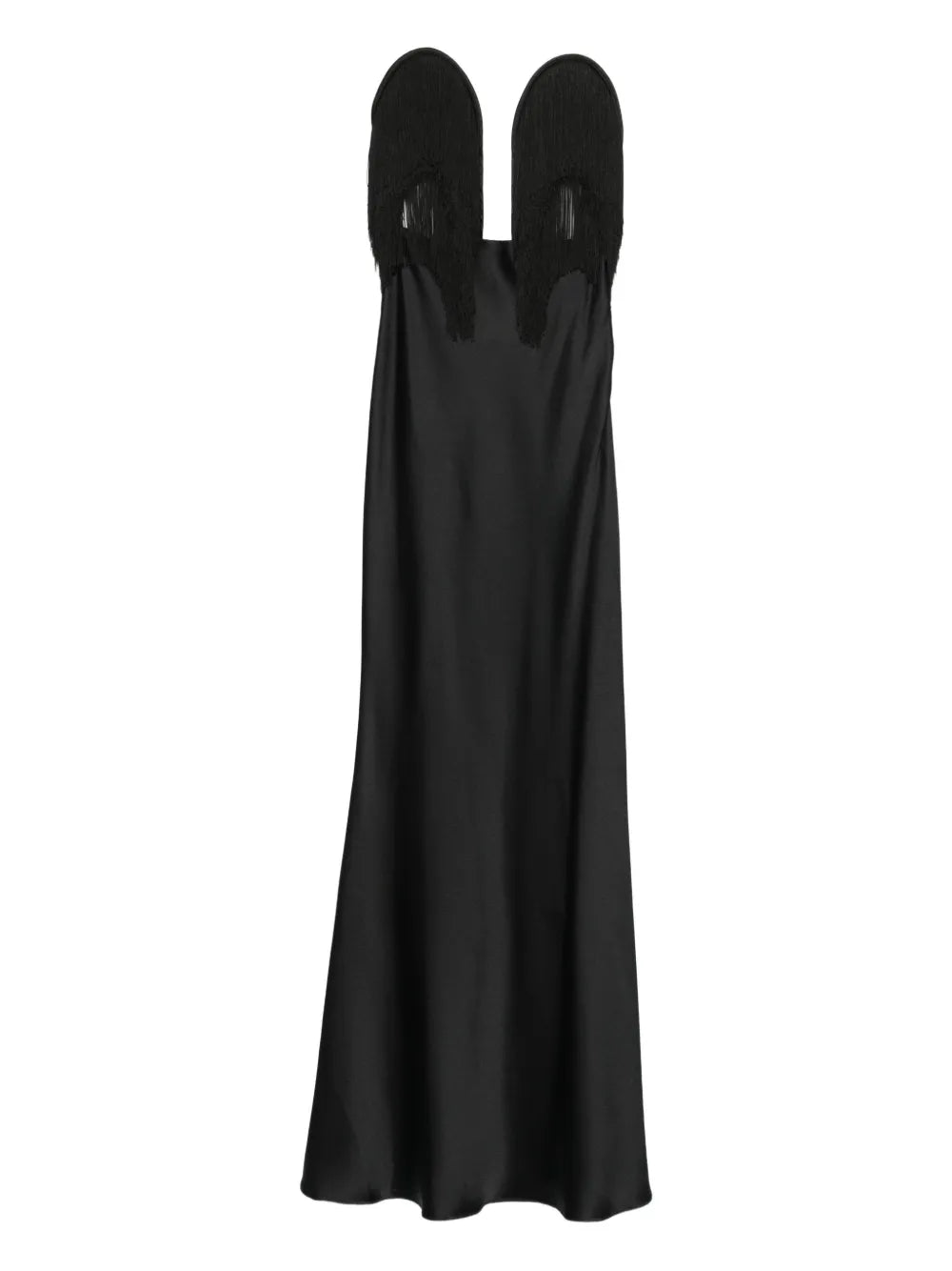 Nissa Fringe Embellished Maxi Dress — Black — Size XS — Front View