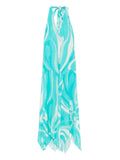Pucci Marmo Print V Neck Asymmetric Dress — Blue — Size XS — Front View
