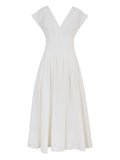 Simkhai Nina V Neck Pleated Midi Dress — White — Size XS — Front View